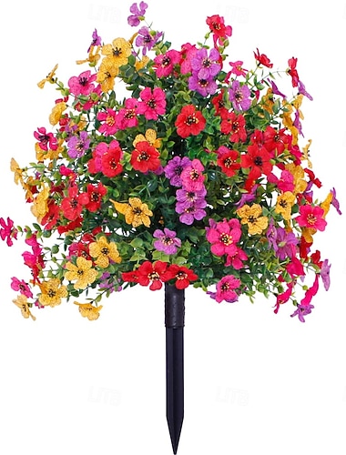  24 Zoll lange künstliche Blumenstecker für den Außenbereich, violette Buchsbaumkugeln, mehrfarbige Gartenstecker für Garten und Rasen, farbechter, robuster Kunststoff, ganzjährige Dekoration