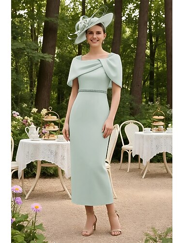  Tubino Colonna Lunghezza alla caviglia Lunghezza Tè Abito da invitata a nozze Abito Formale Abito Derby Abito da cerimonia per signora Manica Corta Scollo a Barca Senza Spalle Elegante Vintage