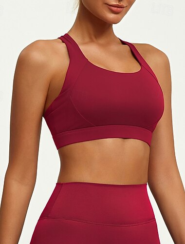  Mulheres Sustentação Média Regata com Bojo Sutiã de corrida Delgado Good Top Acolchoado Academia Exercício Corrida Leve Elástico Respirável Preto Branco Vermelho Cor Sólida