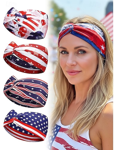  États-Unis 250e Anniversaire Bandeau en Polyester Patriotique pour Femme Enveloppe Élastique pour Cheveux avec Plusieurs Styles de Drapeau USA Léger et Confortable Festif pour la Journée