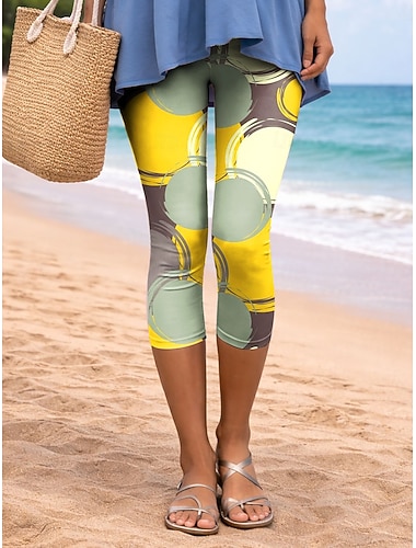  Damen Leggings Urlaub Vintage Mode Capris Hohe Taille Blumen Grafik Geometrisch Drucken Komfort Weich Atmungsaktiv Dehnbar Lässig Täglich Büro Gelb Blau Braun Grün Sommer Frühling Schmale Passform