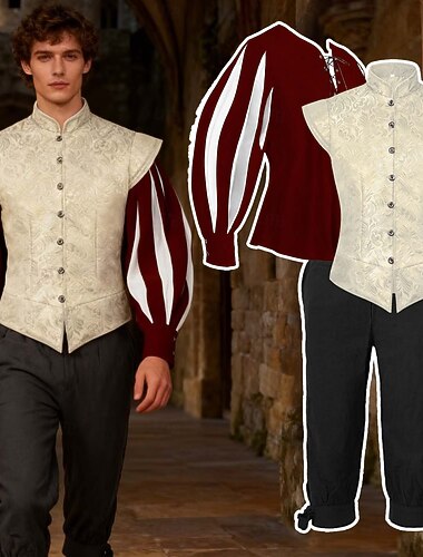  Médiéval Renaissance Costume élégant Chevalier Chevalier Celtique Tenue royale Déguisement Homme Fantaisie Halloween Carnaval Performance LARP Foire de la Renaissance Adulte Gilet Chemise Pantalon