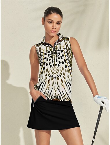  Жен. Футболка-поло Хаки Без рукавов Верхняя часть Женская одежда для гольфа Одежда Одежда Одежда