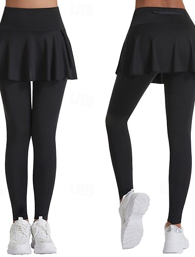  Mulheres Cor Sólida Saia casual Saia de tênis Saia de tênis com leggings Saia Esportiva Bolsos Cintura Alta Secagem Rápida Respirável Tênis Golfe Pickleball Saias Calças Preto Branco Roupas de tênis