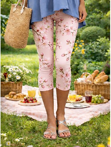  نسائي طماق العطلة عتيق موضة كابريس خصر عالي ورد الرسم طبع راحة ناعم متنفس قابل للبسط عالية المرونة فضفاض مناسب للبس اليومي المكتب وردي بلاشيهغ أحمر أزرق أخضر الصيف الربيع قياس نحيل