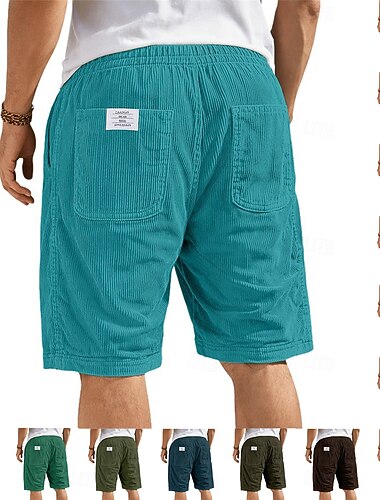  Homens Calção Shorts casuais Shorts de veludo cotelê Shorts texturizados Bolsos Cintura elástica Tecido Conforto Respirável Comprimento do joelho Casual Ao ar livre Praia Férias Moda Preto Branco Sem