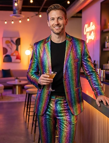  Disco Années 1980 Pantalon Tenues Costumes & Blazers Déguisement Homme Costume de Carnaval Mascarade Club Soirée Performance Adulte Manteau Pantalon Toutes saisons