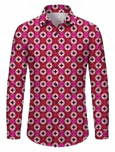  Ρετρό / Βίντατζ Δεκαετία '70 Πουκάμισο Πουκάμισο Aloha Μακριά Μανίκια Χίπισσα Γεωμετρικό Φανταχτερή Φόρεμα Ανδρικά Μασκάρεμα μουσικό φεστιβάλ Πάρτι Καθημερινά Ρούχα Ενηλίκων Πουκάμισο