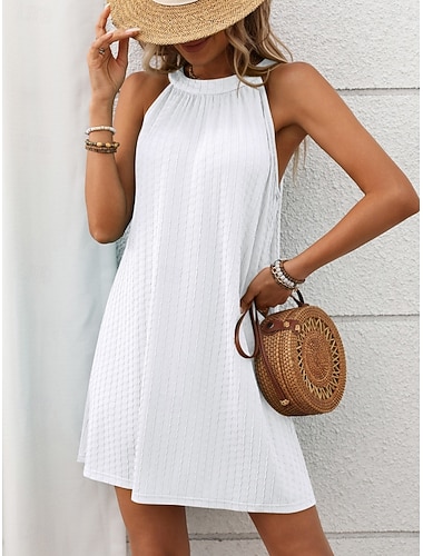  Damen Minikleid Weißes Kleid Neckholder-Kleid Elegant Mode Modern Outdoor Urlaub Ausgehen Lässiger Schnitt Einfach Ärmellos Neckholder Schwarz Weiß Hellgrün Rosa Sommer Frühling