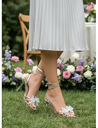  Champagnekleurige sandalen met strik en hak voor dames, elegante schoenen met bandjes en enkelbandjes, stijlvolle schoenen voor bruiloftsgasten op het gazon &tuinbruiloften