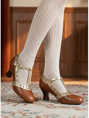  naisten 1920-luvun vintage-avokkaat T-hihnalla - elegantit valkoiset &Kultaiset Gatsby-korkokengät, joissa on simpukankuvioinen metallinhohtoinen reunus, riehakkaisiin 20-luvun juhliin,