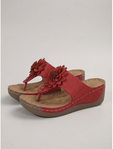  Sandales compensées fleuries pour femmes, avec semelle intérieure rembourrée, idéales pour l'été, la marche, les vacances, la plage et les voyages. &vêtements de tous les jours