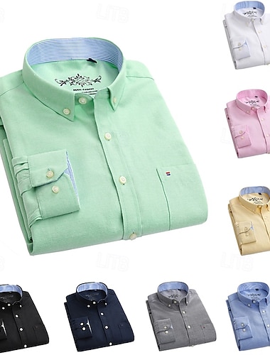  Herre Skjorte Dresskjorter Oxford skjorte Skjorte uten jern Skjorte med knapper Fargeblokk Daglig Virksomhet Svart Hvit Gul Rosa Langermet Aftæpning Alle årstider Klær Lapper