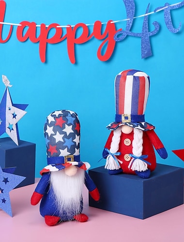  Набор из 2 кукол: полосатая пентаграмма, безликая кукла гнома, украшение в виде куклы Рудольфа, посвященное 250-летию Дня независимости США.