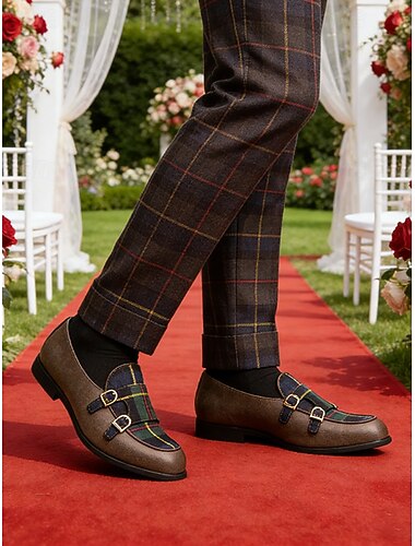  Ανδρικά καφέ δερμάτινα παπούτσια με διπλό λουράκι monk, ανάγλυφο κροκόδειλο στο πάνω μέρος, κομψό επίσημο σχέδιο για γάμους σε κήπο, τελετές και κομψές εκδηλώσεις