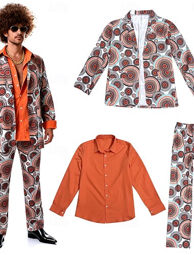  Retro / vintage 1970 luku Mod-muoti Hieno puku Puvut ja bleiserit Bell Bottom Housut Hippi Geometrinen Naamiaispuku Pariskuntien Halloween Karnevaali musiikkifestivaali Retro-teemaiset juhlat