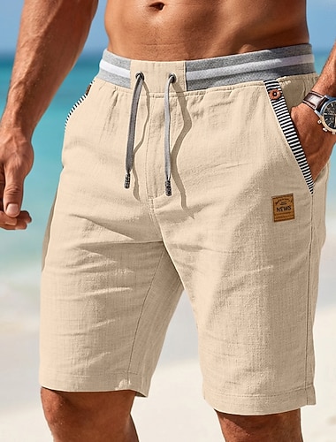  Herren Shorts Leinenshorts Sommershorts Strandshorts Kordelzug Tasche Elastischer Bund Farbblock Einheitliche Farbe Komfort Atmungsaktiv Kurz Lässig Täglich Strand Urlaub Mode Cachi scuro Schwarz