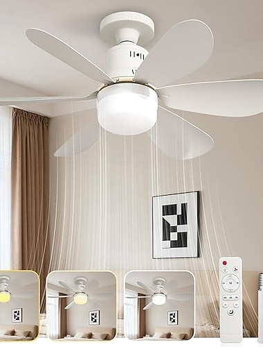  Ventilateur de plafond avec éclairage intégré et télécommande, ampoule de 1100 lumens, intensité lumineuse réglable (3 couleurs et 3 vitesses), installation facile pour chambre, cuisine, salle à