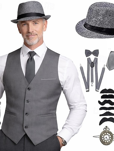  Möly 20s 1920-luku Retro / vintage Asut Liivi Tarvikesarja Herrasmies Gangsteri Naamiaispuku Miesten Karnevaali Juhla Naamiaiset Cocktailjuhla Aikuisten Solmio Liivi Lisää tarvikkeita Kaikki