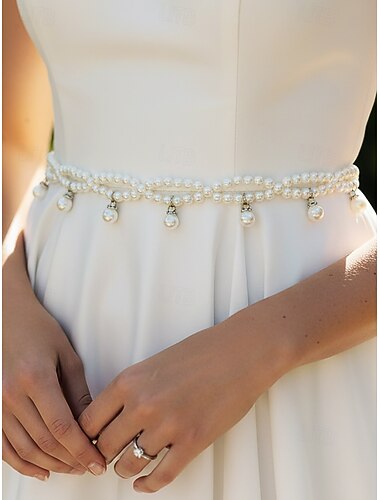  Dames tailleketting met imitatieparels, elegant accessoire voor bruidsjurken, delicate verstelbare bodypiercing voor bruiloften, feesten, avondevenementen en formele gelegenheden.