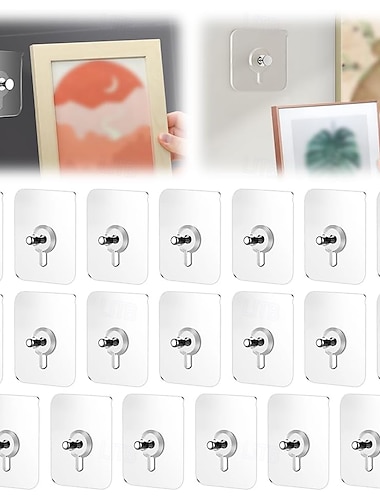  Ganchos adesivos sem furos, 20 unidades, para pendurar quadros sem pregos, ganchos de parede adesivos com parafuso, ideais para pendurar na parede sem pregos, perfeitos para cozinha, banheiro e casa.