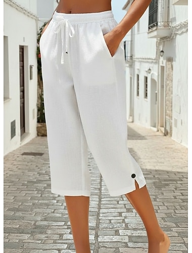  Damen Caprihose Chinos Streetwear Basic Lässig Wadenlang Mittlere Taillenlinie Einfach Kordelzug Tasche Bequem Dehnbar Täglich Outdoor Straße Blau Weiß Rosa Orange Sommer Frühling Lässiger Schnitt