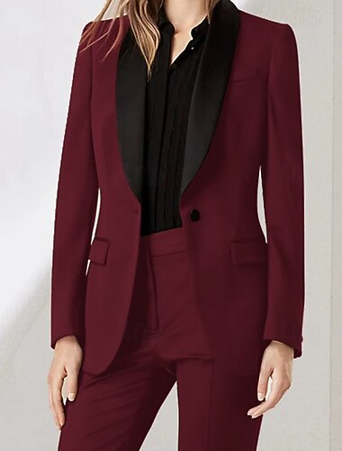  Dames 2-delige pakken Formeel Bruiloft gast Stretch crêpe Elegant Lange mouw Tot de grond Sjaalrevers Enkele rij knopen