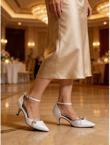  Femmes Chaussures de Mariage Paillettes Cristal Paillettes Bijou Chaussures D'Orsay Talon & Pointe Chaussures de Mariée Perle Talon à Bride Cheville Bout Pointu Classique Satin Lanière de cheville