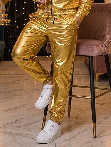  Retró 1980-as évek Hosszú Nadrágok Kocogók Diszkó Fényes latex patent Fémes Jelmez Férfi Mindszentek napja Farsang Pride Parade Büszkeség hónapja Felnőttek Nadrágok Minden évszak