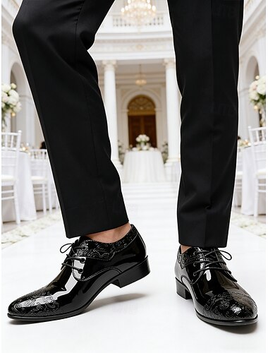  Elegante schwarze Herren-Hochzeitsschuhe aus Kunstleder, formelle Schuhe für Hochzeitszeremonien