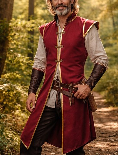  Retro vintage Middeleeuws Renaissance Hesje Mouwloos Elf Ranger Opstaand Kostuum Voor heren Fantasie Halloween Carnaval Renaissance beurs LARP Retro themafeest Volwassenen Ves Alle seizoenen