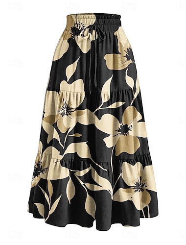  Damen Urlaubsrock Bohemien Mode Lässig Maxi Hohe Taille Röcke Blumen Druck Mikroelastisch Täglich Straße Salbeigrün Schwarz Gelb Purpur Frühling Polyester