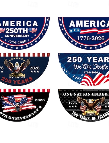  6 stk Amerikas 250-årsjubileum vimpel flagg 1776-2026 patriotiske vifte bannere 250 års frihet ørn plisserte vimpel til utendørs veranda rekkverk hage 4. juli dekor