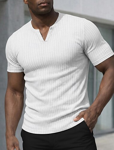  Miesten T-paita Lihaspaita Ribbineulos T-paita Lyhythihainen Lyhyt hiha V kaula-aukko Lovellinen Kesä Kevät Kaikki vuodenajat Tavallinen Pintakäsitelty Pit Strip Muoti Suunnittelija Perus Crewneck