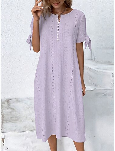  Per donna Abito Midi Abito a Tubino Vestito Estivo Vacanza Casual All'aperto Spiaggia Feste Vestibilità regolare Tinta unica Manica Corta Scollo a V Bianco Viola chiaro Estate Primavera