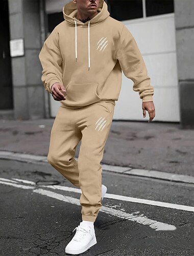  Homens Moletom Conjunto de roupas Conjunto de moletons Capuz Diário Ao ar livre Esportes Com Cordão Bolsos Letra a Azul Preto Branco Poliéster Roupas Esportivas Moda Roupa de rua Outono