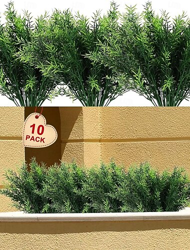  10 paquetes de hojas artificiales de romero y helecho, decoración de mesa con vegetación artificial, planta falsa para sala de estar, consola de TV y decoración de vinoteca.