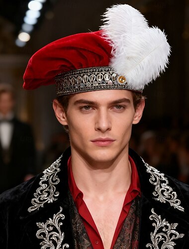  Rococo Médiéval Renaissance Chapeau Costume élégant Noble Tenue royale Déguisement Homme Fantaisie Halloween Carnaval Performance LARP Foire de la Renaissance Adulte Chapeau