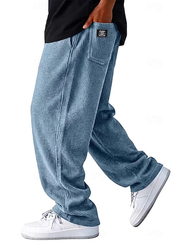  Herren Waffel Hose Baggy-Hosen Freizeithose Waffelhose Kordelzug Tasche Gerader Schnitt Einfarbig Komfort Volle Länge Lässig Täglich Outdoor Urlaub Mode Schwarz Weiß Unelastisch