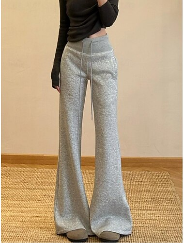  Dames Uitlopende broek Chinese Vakantie Modieus Streetwear Volledige lengte Hoge taille Effen Elastische tailleband Comfortabel Comfort Zacht Hoge Elasticiteit Buiten Straat Blozend Roze Donkergrijs