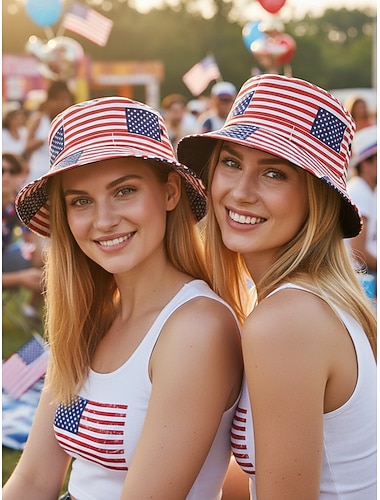  Chapeau seau en polyester pour femmes du 250e anniversaire des États-Unis avec imprimé drapeau américain Parfait pour les États-Unis le jour de l'indépendance et un usage quotidien décontracté