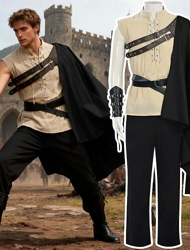  Średniowieczne Renesansowa Wymyślny kostium Wojownik Rycerz Wiking Strój na bal maskowy Męskie Wiking Fantasy Halloween Karnawał Spektakl LARP Ren Faire Dla dorosłych Koszula Spodnie Pas