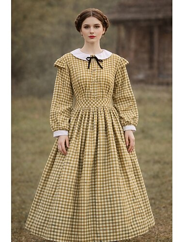  Retro vintage Victoriaans 19e eeuw Middag Jurken Fancy kostuum Pionier Meisje Ginghamruit Ruudullinen A-lijn Kostuum Dames Halloween Carnaval Wereldboekendag Maskerade Casual / Dagelijks Retro