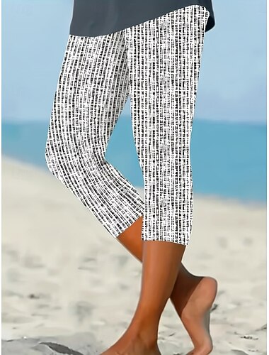  Dámské Kalhoty chinos Legíny Společenské oblečení prázdniny Vinobraní Šik ven Capris Vysoký pas Grafika Geometrický Potisk Pohodlné Yumuşak Elastické Denní Venkovní Dovolená Šedá Léto Jaro Podzim Slim