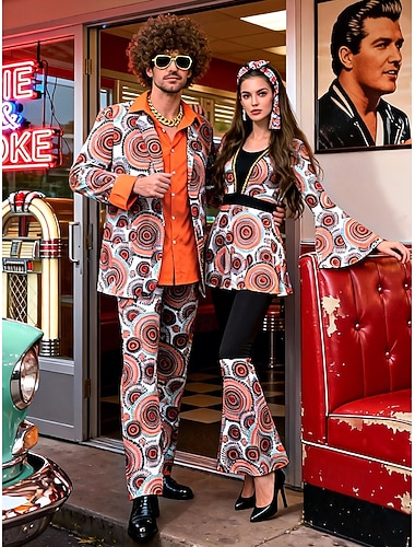  Rétro Vintage Années 1970 Mode Mod Costume élégant Costumes & Blazers Pantalons à pattes d'éléphant Hippie Géométrique Déguisement Couple Halloween Carnaval Festival de Musique Soirée à thème rétro