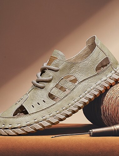  scarpe slip-on beige in similpelle da uomo, sandali comodi ed eleganti per le vacanze al mare, calzature estive casual