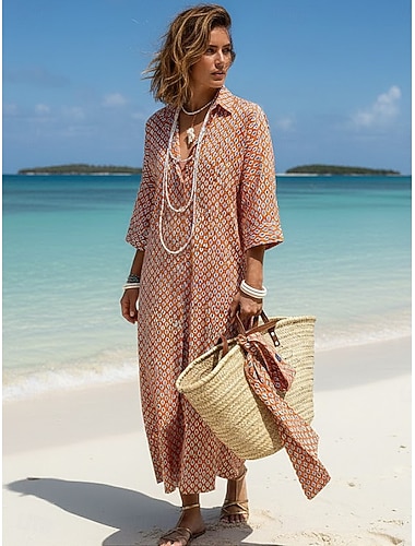  Mulheres Vestido Longo Vestido de turno Vestidos Para o Verão Férias Casual Ao ar livre Para Noite Normal Listra Manga Longa Aberto para a Lateral Azul Rosa Vermelho Café Verão Primavera Outono