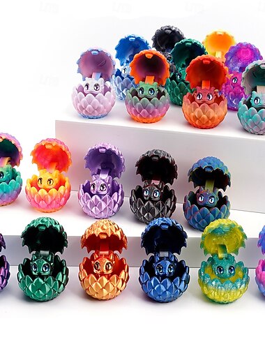  10-teiliges Mini-Drachenei-Überraschungsset, 3D-gedruckter Kristalldrache mit Farbverlauf, niedliche Babydrachenfiguren, Schreibtischdeko, Straßenspielzeug, Sammlerstück für Kinder, Ausstellungsset