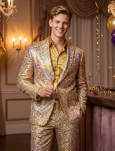  Disco Années 1980 Pantalon Tenues Costumes & Blazers Disco Paillettes Couleur Unie Déguisement Homme Costume de Carnaval Mascarade Club Soirée Performance Adulte Manteau Pantalon