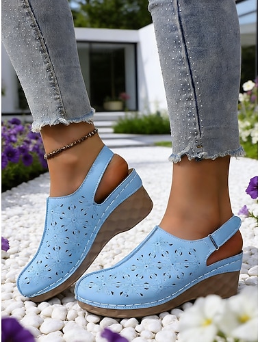  zoccoli con zeppa blu Skuy da donna - tomaia traspirante con intaglio, scarpe con plateau imbottito e cinturino posteriore, stile casual chic comodo per viaggi, passeggiate in giardino, gite estive